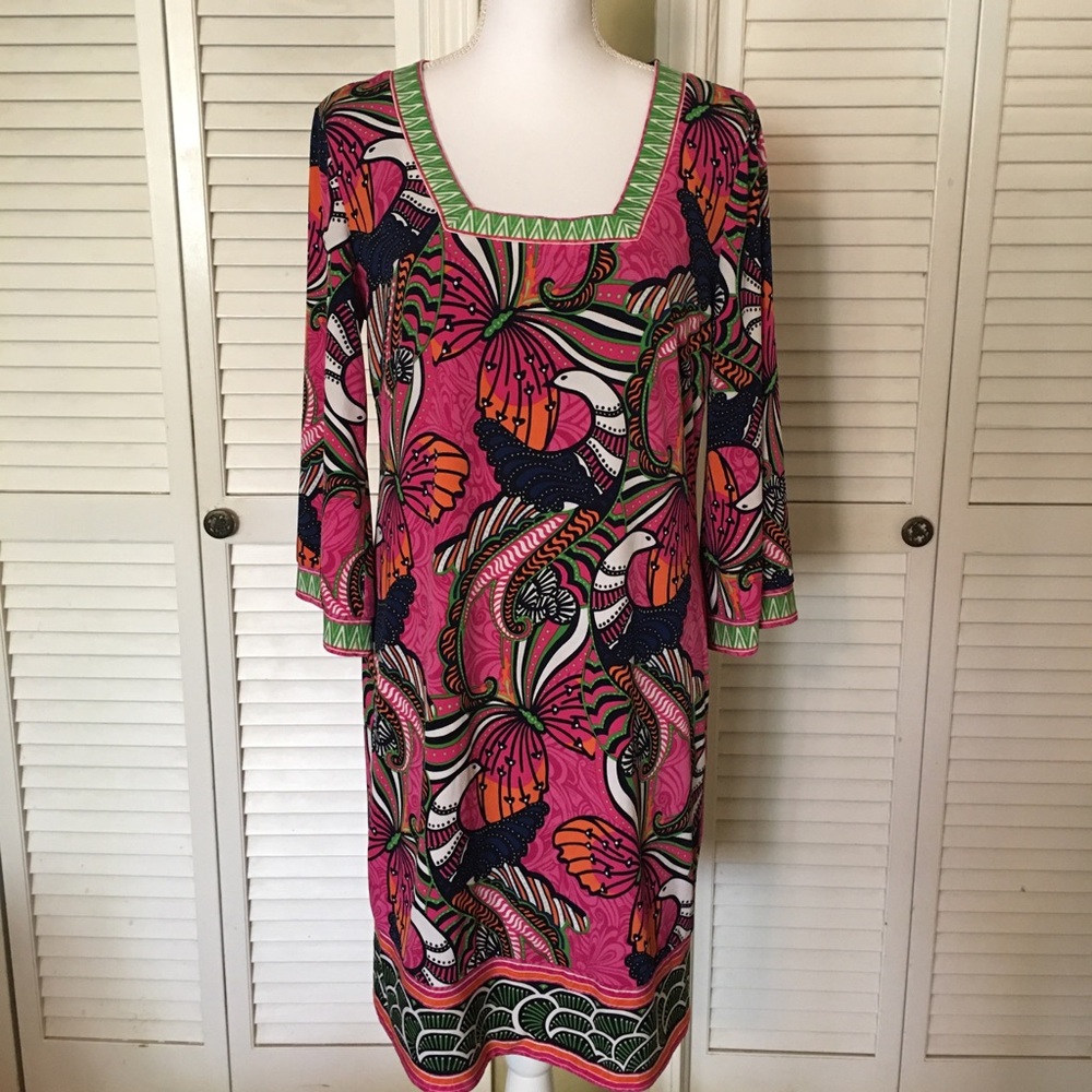 Laundry by Shelli Segal Pink Bird Print Dress Size 8